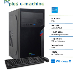 Slika izdelka: PCPLUS e-office i5 12400 16GB 1TB SSD Windows 11 Home tipkovnica miška namizni računalnik