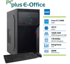 Slika izdelka: PCPLUS e-office i5 12400 16GB 1TB SSD tipkovnica miška namizni računalnik