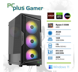 Slika izdelka: PCPLUS Gamer Ryzen 5 5500 16GB 1TB SSD RTX 3050 6GB Windows 11 gaming namizni računalnik
