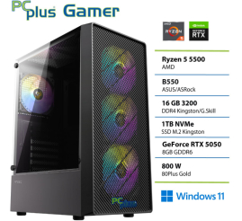 Slika izdelka: PCPLUS Gamer Ryzen 5 5500 16GB 1TB SSD RTX 5050 8GB Windows 11 Home gaming namizni računalnik
