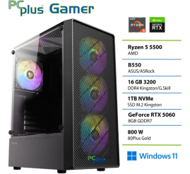 Slika izdelka: PCPLUS Gamer Ryzen 5 5500 16GB 1TB SSD RTX 5060 8GB Windows 11 Home gaming namizni računalnik