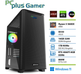 Slika izdelka: PCPLUS Gamer Ryzen 5 5600X 16GB 1TB SSD RTX 4060Ti 8GB Windows 11 Home gaming namizni računalnik