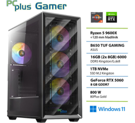 Slika izdelka: PCPLUS Gamer Ryzen 5 9600X 16GB 1TB SSD RTX 5060 8GB Windows 11 Home gaming namizni računalnik