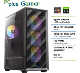 Slika izdelka: PCPLUS Gamer Ryzen 5 9600X 16GB 1TB SSD RTX 5060 8GB gaming namizni računalnik