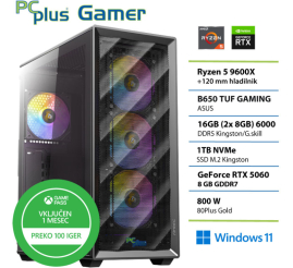 Slika izdelka: PCPLUS Gamer Ryzen 5 9600X 16GB 1TB SSD RTX 5060 8GB Windows 11 Home gaming namizni računalnik