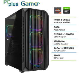 Slika izdelka: PCPLUS Gamer Ryzen 5 9600X 32GB 2TB SSD RTX 5070 12GB gaming namizni računalnik