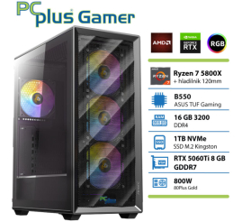 Slika izdelka: PCPLUS Gamer Ryzen 7 5800X 16GB 1TB SSD RTX 5060Ti 8GB gaming namizni računalnik