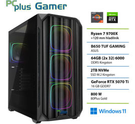 Slika izdelka: PCPLUS Gamer Ryzen 7 9700X 64GB 2TB SSD RTX 5070Ti 16GB Windows 11 Home gaming namizni računalnik
