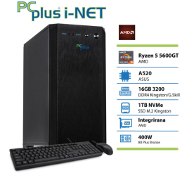 Slika izdelka: PCPLUS i-net Ryzen 5 5600GT 16GB 1TB SSD tipkovnica miška namizni računalnik