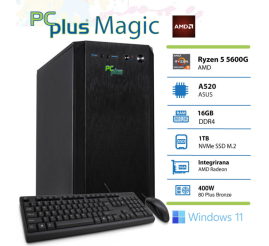 Slika izdelka: PCPLUS Magic AMD Ryzen 5 5600G 16GB 1TB NVMe SSD Windows 11 Home tipkovnica miška namizni računalnik