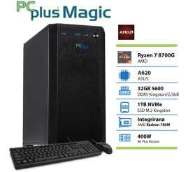 Slika izdelka: PCPLUS Magic Ryzen 7 8700G 32GB 1TB SSD Radeon 780M tipkovnica miška namizni računalnik