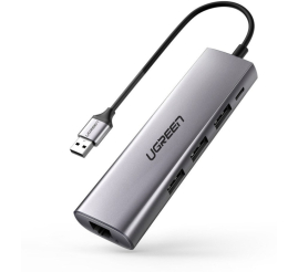Slika izdelka: Priklopna postaja USB-A => 3x USB 3.0 tip A 1x RJ45 1x micro USB PD Ugreen CM266 (60812)