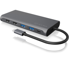 Slika izdelka: Priklopna postaja USB-C => 2x USB 3.0 tip A 1x USB-C 2x USB 2.0 1x USB-C PD3.0 100W 2x HDMI 1x Displayport 1.4 1x RJ45 Giga 1x čitalec kartic SD/microSD Icybox (IB-DK4050-CPD)