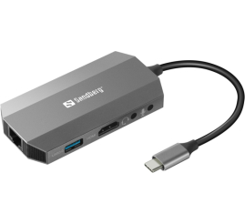 Slika izdelka: Priklopna postaja USB-C => 2x USB3.0 USB-C HDMI 4K@30Hz ETH LAN RJ45 MicroSD SandBerg (136-33)