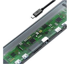 Slika izdelka: Priklopna postaja USB-C => 3x USB 3.0 tip A USB-C PD 60W 2x HDMI VGA microSD/SD/MMC RJ45 AUX Baseus Enjoyment Series srebrn (CATSX-G0G) 