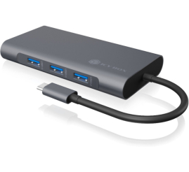 Slika izdelka: Priklopna postaja USB-C => 3x USB tip A 1xUSB-C PD 100W 1x HDMI 1x VGA 1x RJ45 1x 3,5mm avdio 1x čitalec kartic SD/microSD Icybox (IB-DK4040-CPD)