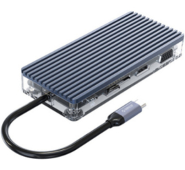 Slika izdelka: Priklopna postaja USB-C => 3x USB3.0 1xUSB2.0 HDMI VGA avdio čitalec kartic RJ45  PD 100W (ORICO WB-11P)