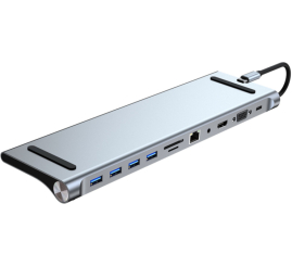 Slika izdelka: Priklopna postaja USB-C => 3x USB3.0 1xUSB2.0 USB-C PD 87W HDMI VGA RJ45 Čitalec kartic 11 izhodov MOYE X11