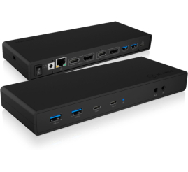 Slika izdelka: Priklopna postaja USB-C => 4x USB 3.0 2x USB-C ETH LAN 2x HDMI 2x DisplayPort Cardreader Audio ICYBOX + 100W napajlnik priložen