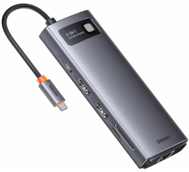 Slika izdelka: Priklopna postaja USB-C => BASEUS Metal Gleam Series 9v1 2x HDMI 2xUSB3.0 1xUSB2.0 USB-C 100W 1xRJ45 čitalec kartic SD/microSD/TF (WKWG060013)