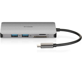 Slika izdelka: Priklopna postaja USB-C => D-LINK USB-C  8 v 1  HUB HDMI 4K USB 3.0 100W microSD/SD