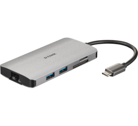 Slika izdelka: Priklopna postaja USB-C => D-LINK USB-C  8 v 1  HUB HDMI 4K USB 3.0 100W microSD/SD