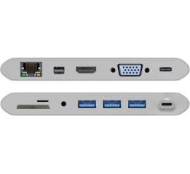 Slika izdelka: Priklopna postaja USB-C => Goobay 1xHDMI 1xMiniDisplayPort VGA 3xUSB3.0 1xUSB-C PD 60W 1xLAN 1x3,5mm čitalec kartic SD/microSD (62113)