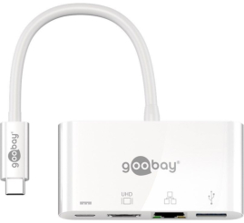 Slika izdelka: Priklopna postaja USB-C => HDMI ETH LAN 1x USB 3.0 1x USB-C PD 60W Goobay bel (62105)