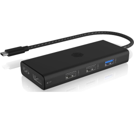 Slika izdelka: Priklopna postaja USB-C => Icy Box 2xHDMI 1XDisplayport 2xUSB2.0 1xUSB3.2 USB-C 100W čitalec kartic SD/microSD (IB-DK4011-CPD)