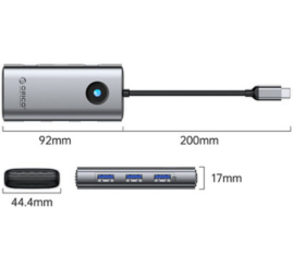 Slika izdelka: Priklopna postaja USB-C => Orico PW11-6P 1xHDMI 4K@30Hz 3xUSB3.0 1xUSB-C PD100W (PW11-6P-GY-EP)