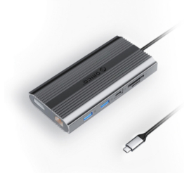 Slika izdelka: Priklopna postaja USB-C =>Orico XDR-X33 2xDisplayPort 2x HDMI 3xUSB3.0 USB-C PD100W 1xLAN 1x3,5mm Čitalec kartic (XDR-X33-GY-BP)
