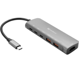 Slika izdelka: Priklopna postaja USB-C => Sandberg 1xHDMI 2xUSB3.2 2xUSB-C 1x USB-C 100W - (136-65)