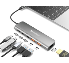 Slika izdelka: Priklopna postaja USB-C => Sandberg 1xHDMI 2xUSB3.2 2xUSB-C 1x USB-C 100W - (136-65)