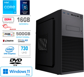 Slika izdelka: Računalnik MEGA MT S4 i3-13100/Intel 730/16GB/500GB-4.0/DVDRW/450W/Win11Pro