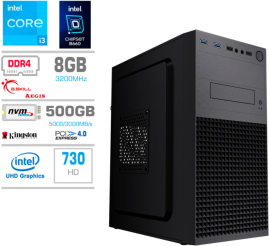 Slika izdelka: Računalnik MEGA MT S4 i3-13100/Intel 730/8GB/500GB-4.0/450W/Brez OS