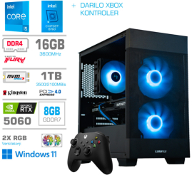 Slika izdelka: Računalnik MEGA MT S7X i5-14400/RTX5060/16GB/1TB-4.0/750W/Win11Home/črna RGB + Estetski napajalni kabli [Modra / Črna] * DARILO *