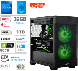 Slika izdelka: Računalnik MEGA MT S7X i7-12700K/RTX5070/32GB/1TB-4.0/750W/Brez OS/črna RGB + Estetski napajalni kabli [Zelena / Črna)