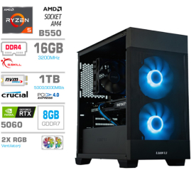 Slika izdelka: Računalnik MEGA MT S7X R5-5500/RTX5060/16GB/1TB-4.0/750W/Brez OS/črna RGB