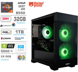 Slika izdelka: Računalnik MEGA MT S7X R7-5700X/RTX5060Ti/32GB/1TB-4.0/750W/Brez OS/črna RGB + Estetski napajalni kabli [Zelena / Črna]