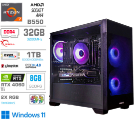 Slika izdelka: Računalnik MEGA MT S7X R7-5700X/RTX4060Ti-8GB/32GB/1TB-4.0/750W/Win11Home/črna RGB