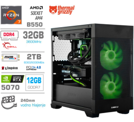 Slika izdelka: Računalnik MEGA MT S7X R7-5800X/RTX5070/32GB/2TB-4.0/750W/Brez OS/črna RGB + Estetski napajalni kabli [Zelena / Črna]