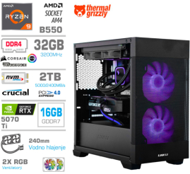 Slika izdelka: Računalnik MEGA MT S7X R9-5950X/RTX5070Ti/32GB/2TB-4.0/750W/Brez OS/črna RGB + Estetski napajalni kabli [Vijola / Črna]