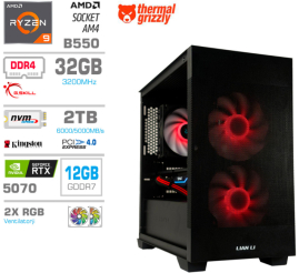 Slika izdelka: Računalnik MEGA MT S7X R9-5950X/RTX5070/32GB/2TB-4.0/750W/Brez OS/črna RGB + Estetski napajalni kabli [Rdeča / Črna]