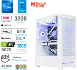 Slika izdelka: Računalnik MEGA MT S8 i7-12700K/RTX5070/32GB/2TB-4.0/750W/Brez OS/bela RGB + Estetski napajalni kabli [Vijolična / Bela]