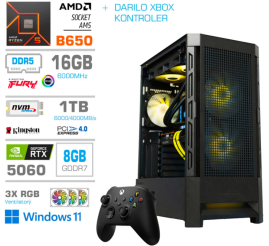 Slika izdelka: Računalnik MEGA MT S8 R5-7600/RTX5060/32GB-DDR5/1TB-4.0/750W/Win11Home/črna RGB + Estetski napajalni kabli [Rumena / Črna] * DARILO *