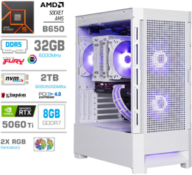 Slika izdelka: Računalnik MEGA MT S8 R5-9600X/RTX5060Ti/32GB-DDR5/2TB-4.0/750W/Brez OS/bela RGB
