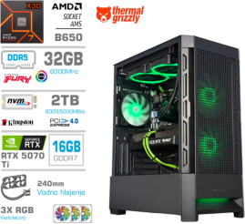 Slika izdelka: Računalnik MEGA MT S8 R7-7800X3D/RTX5070Ti/32GB-DDR5/2TB-4.0/750W/Brez OS/črna RGB + Estetski napajalni kabli [Zelena / Črna]