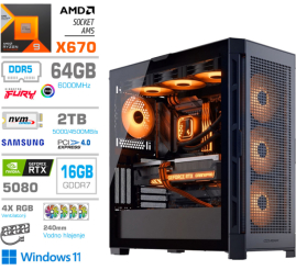 Slika izdelka: Računalnik MEGA TWR S11 R9-9950X/RTX5080/64GB-DDR5/4TB-4.0/1050W/Win11Home/črna RGB + Estetski napajalni kabli [Oranžna / Črna]