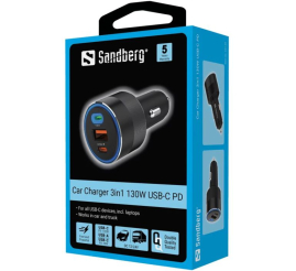 Slika izdelka: Sandberg Car Charger 3 v 1 130W USB-C PD avtomobilski polnilnik
