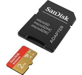 Slika izdelka: SanDisk 2TB Extreme microSDXC UHS-I z adapterjem do 240MB/s, C10, U3, V30, 4K, 5K, A2, Micro SD kart